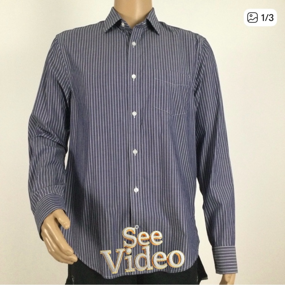 👛 (ANY 2/$15) GAP Non-Iron Long Sleeved Blue/White Vertical Stripe Shirt. Video